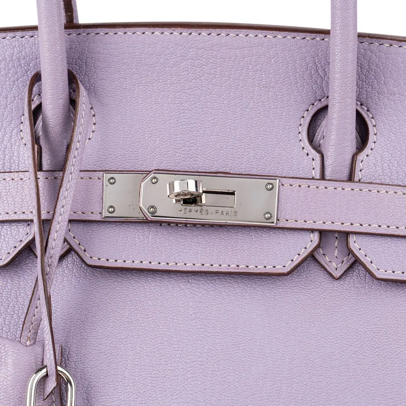 Hermès Lilac Chevre Mysore Leather Palladium Birkin 30 Handbag