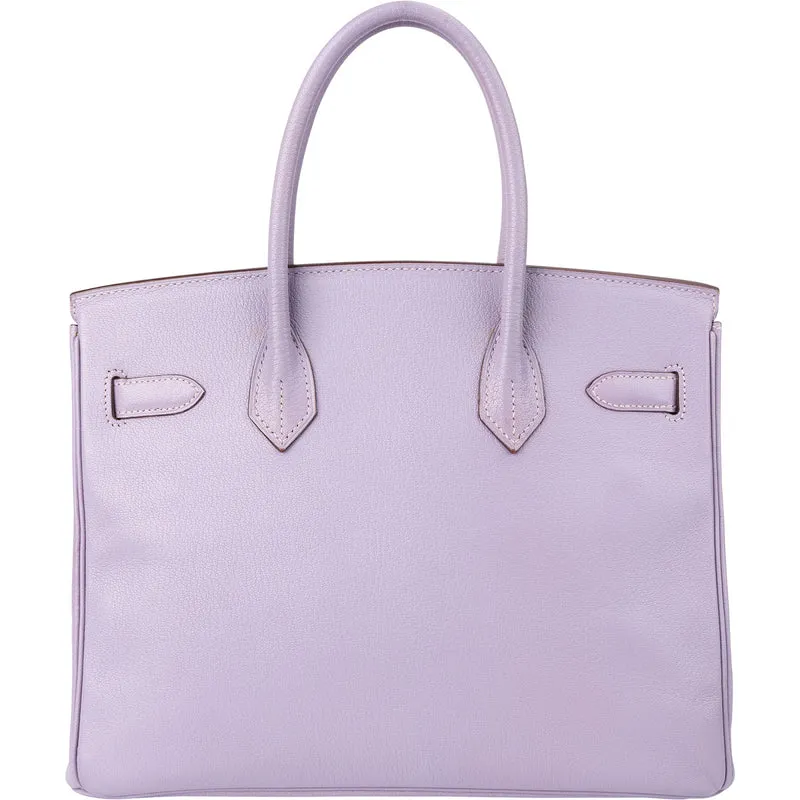 Hermès Lilac Chevre Mysore Leather Palladium Birkin 30 Handbag