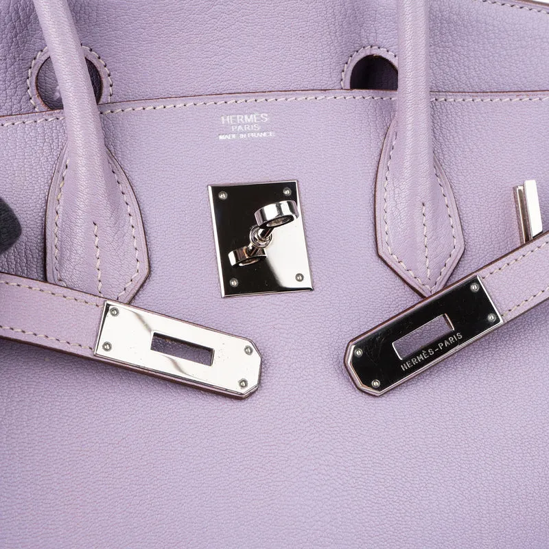 Hermès Lilac Chevre Mysore Leather Palladium Birkin 30 Handbag