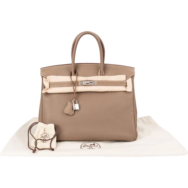 Hermès Etoupe Clemence Leather Palladium Birkin 35 Handbag