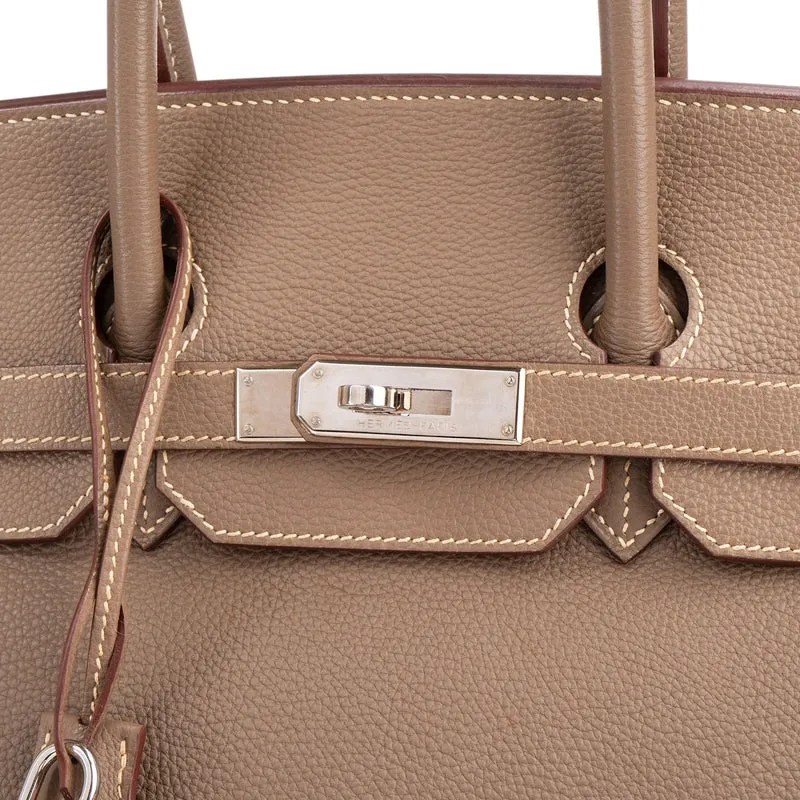 Hermès Etoupe Clemence Leather Palladium Birkin 35 Handbag