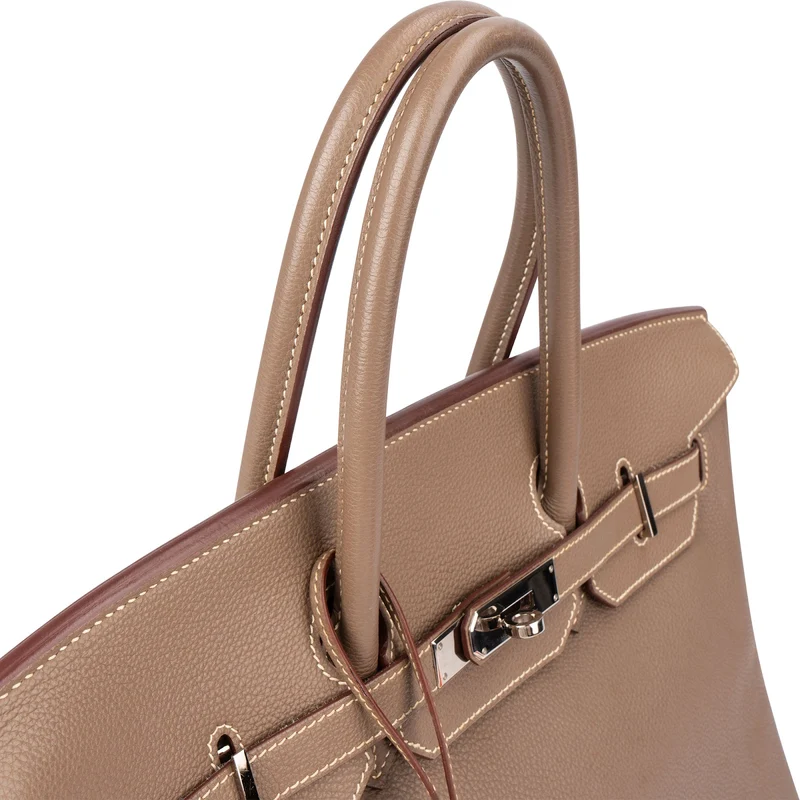 Hermès Etoupe Clemence Leather Palladium Birkin 35 Handbag