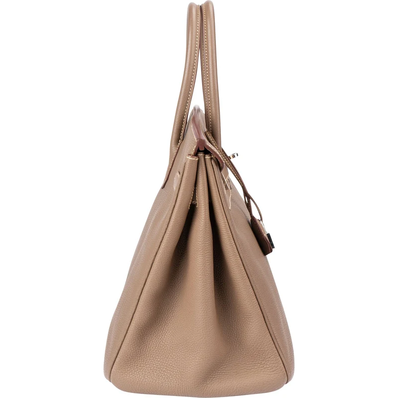 Hermès Etoupe Clemence Leather Palladium Birkin 35 Handbag