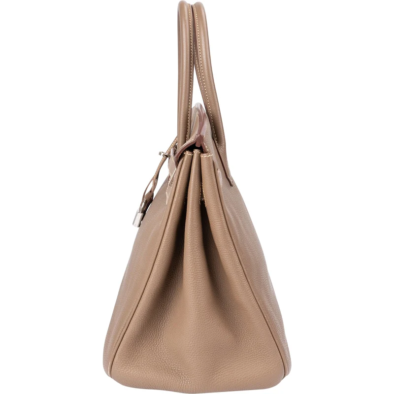 Hermès Etoupe Clemence Leather Palladium Birkin 35 Handbag