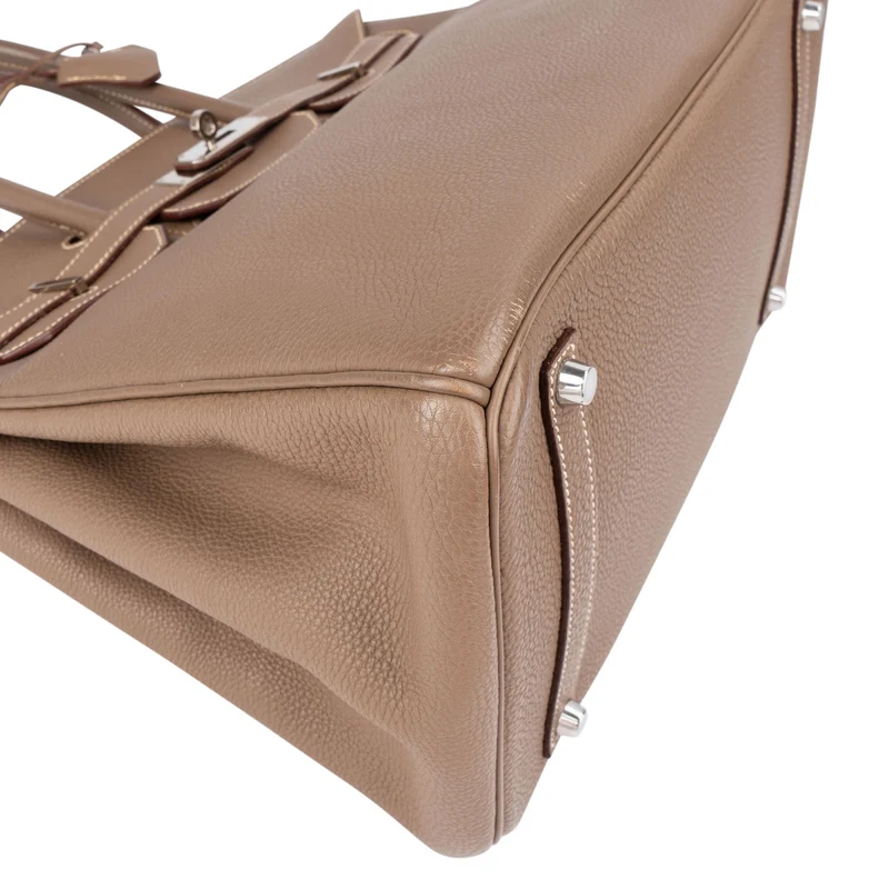 Hermès Etoupe Clemence Leather Palladium Birkin 35 Handbag