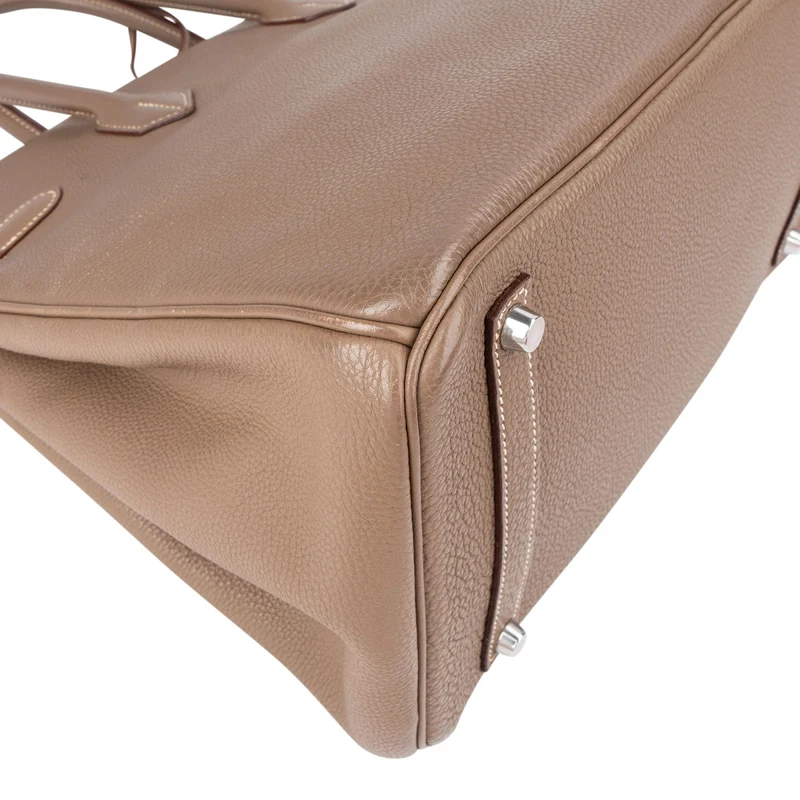 Hermès Etoupe Clemence Leather Palladium Birkin 35 Handbag