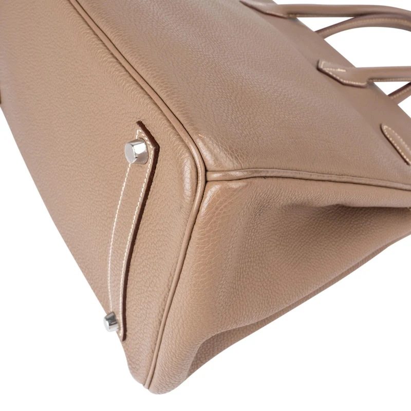Hermès Etoupe Clemence Leather Palladium Birkin 35 Handbag