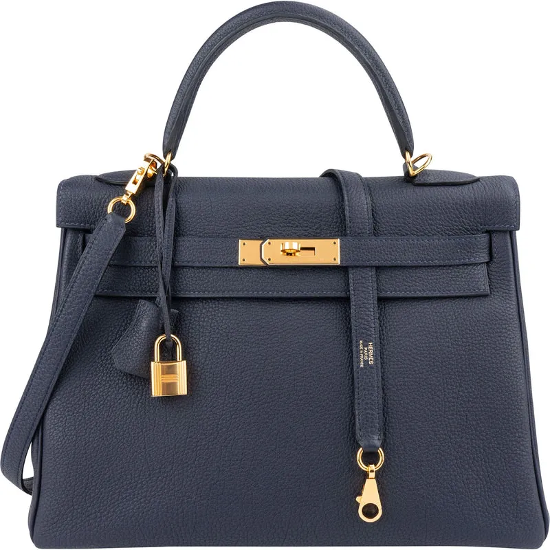Hermès Blue Nuit Togo Leather Gold Kelly 32 Sellier Handbag