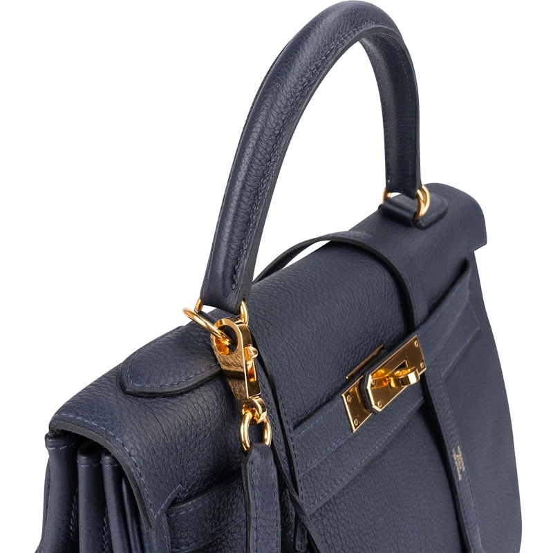 Hermès Blue Nuit Togo Leather Gold Kelly 32 Sellier Handbag