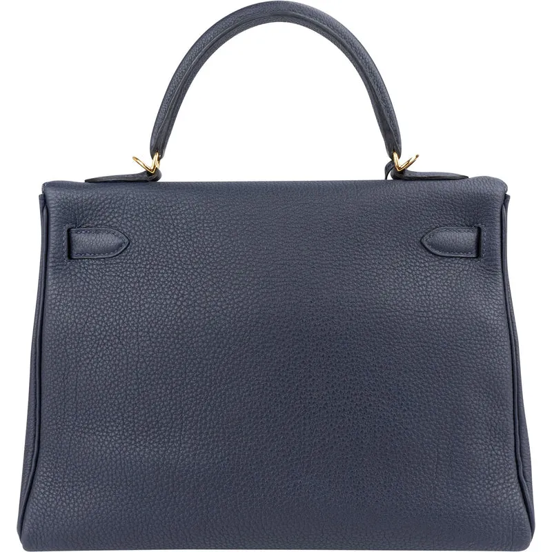 Hermès Blue Nuit Togo Leather Gold Kelly 32 Sellier Handbag
