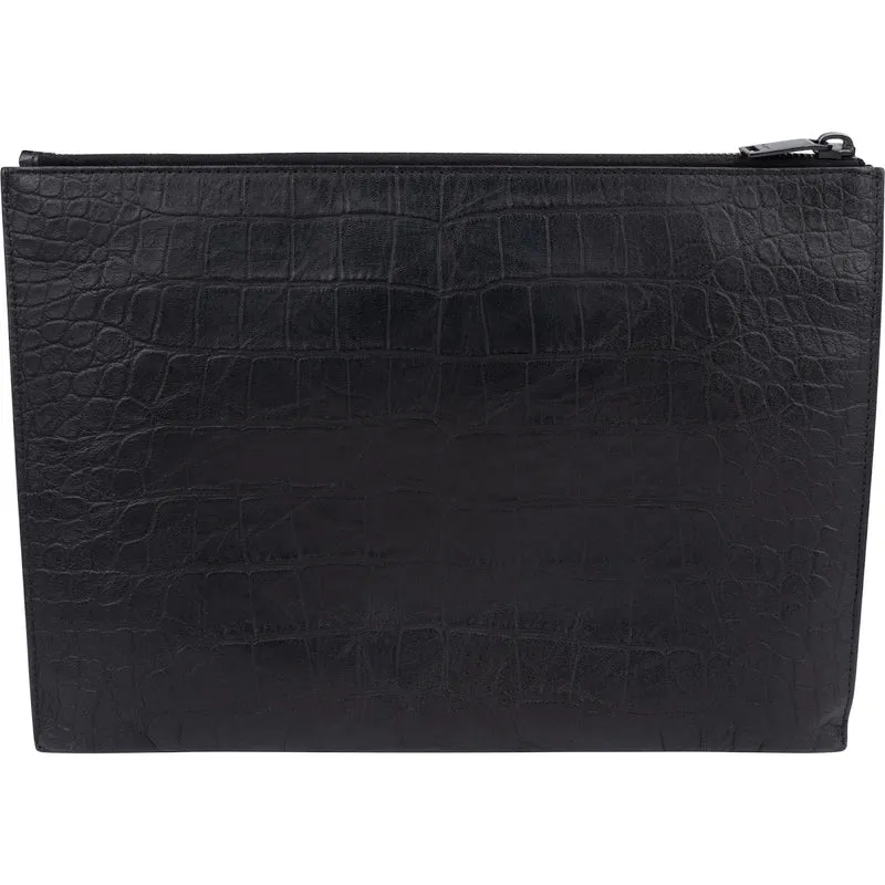 Saint Laurent Crocodile Embossed Leather Clutch