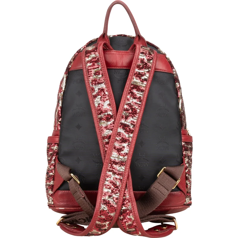MCM Visetos Monogram Studded Sequin Leopard Stark Backpack