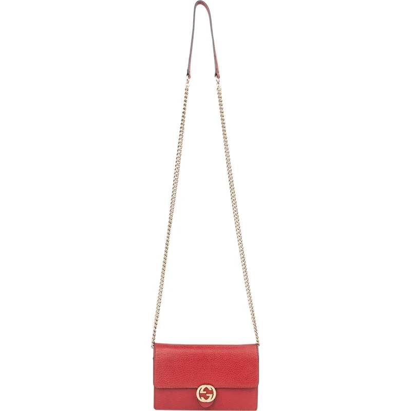 Gucci Grained Leather Interlocking GG Wallet On Chain Crossbody Bag