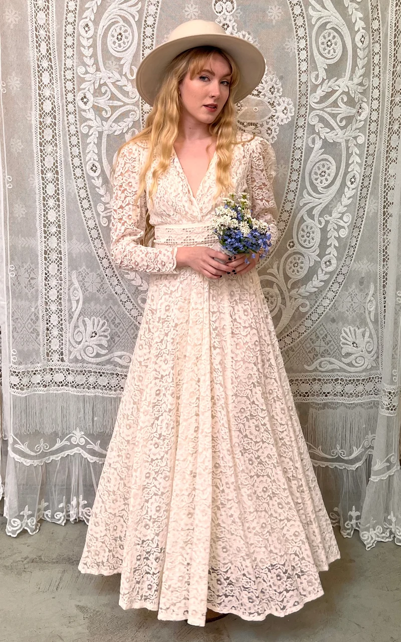 Vintage 70s Kimono Wedding Dress with Belt