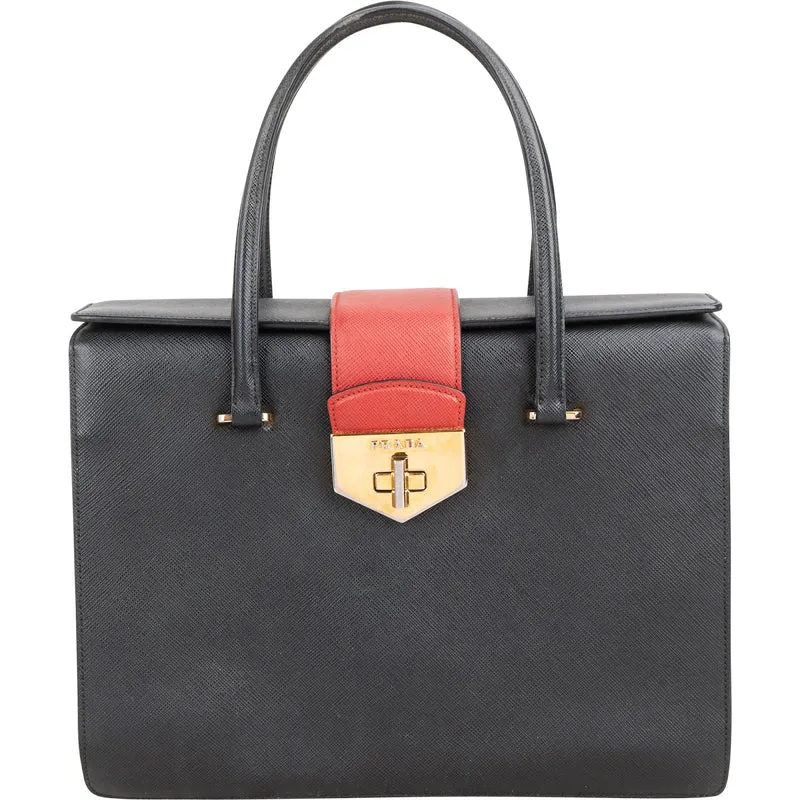 Prada Multicolor Saffiano Leather Bicolor Top Handle Handbag