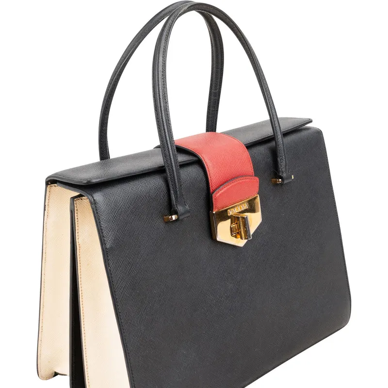 Prada Multicolor Saffiano Leather Bicolor Top Handle Handbag