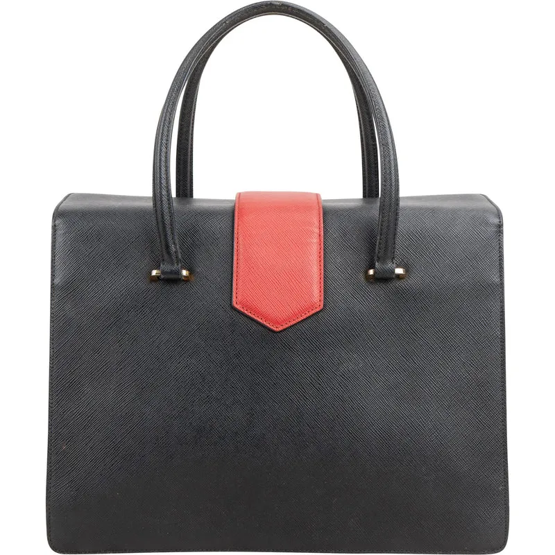 Prada Multicolor Saffiano Leather Bicolor Top Handle Handbag