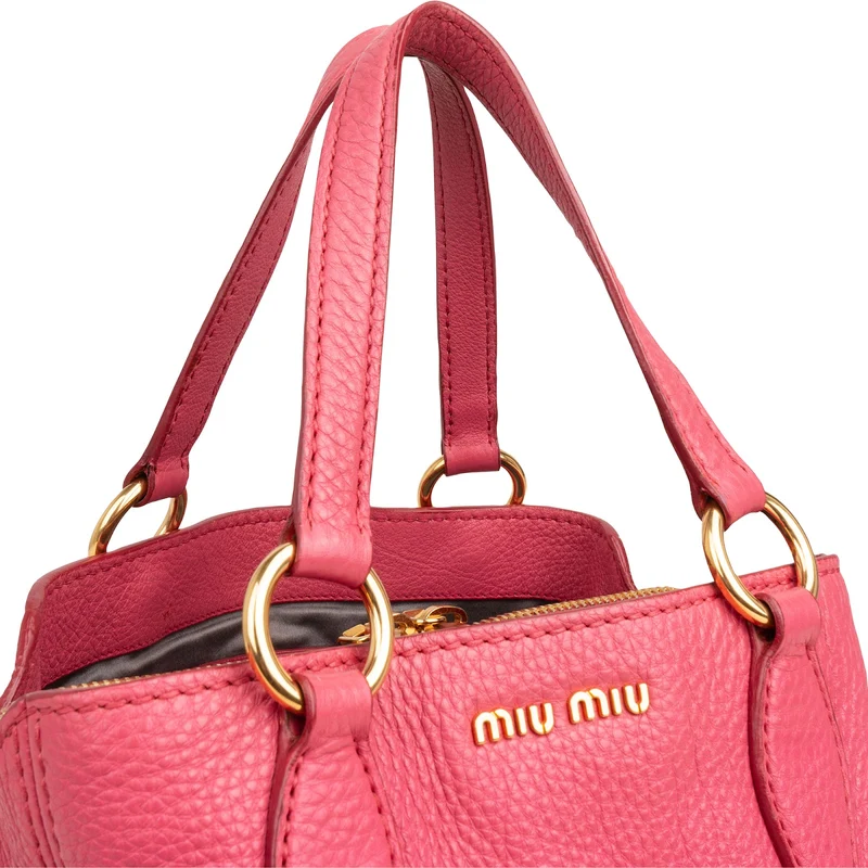 Miu Miu Vitello Pink Grained Leather Tote Handbag