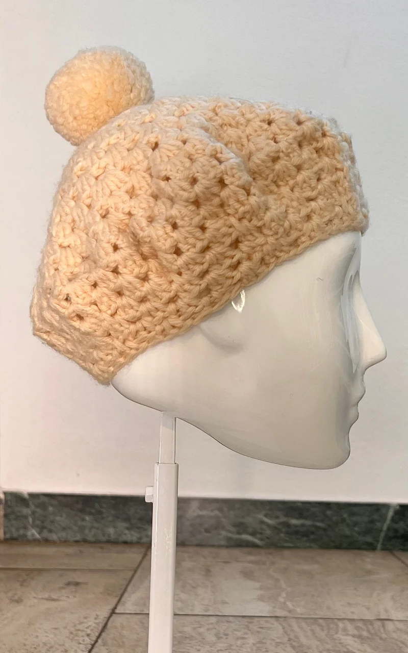Vintage Crochet Pom Pom Beret