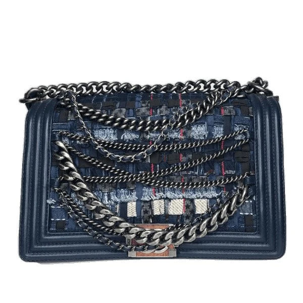 Сhanel Chained Leather Tweed BOY bag