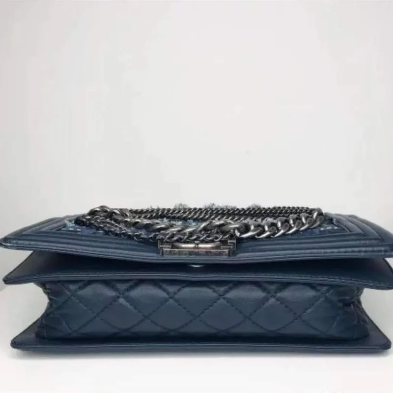 Сhanel Chained Leather Tweed BOY bag