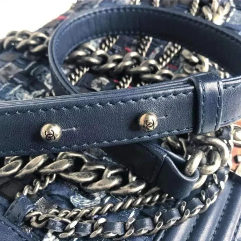 Сhanel Chained Leather Tweed BOY bag