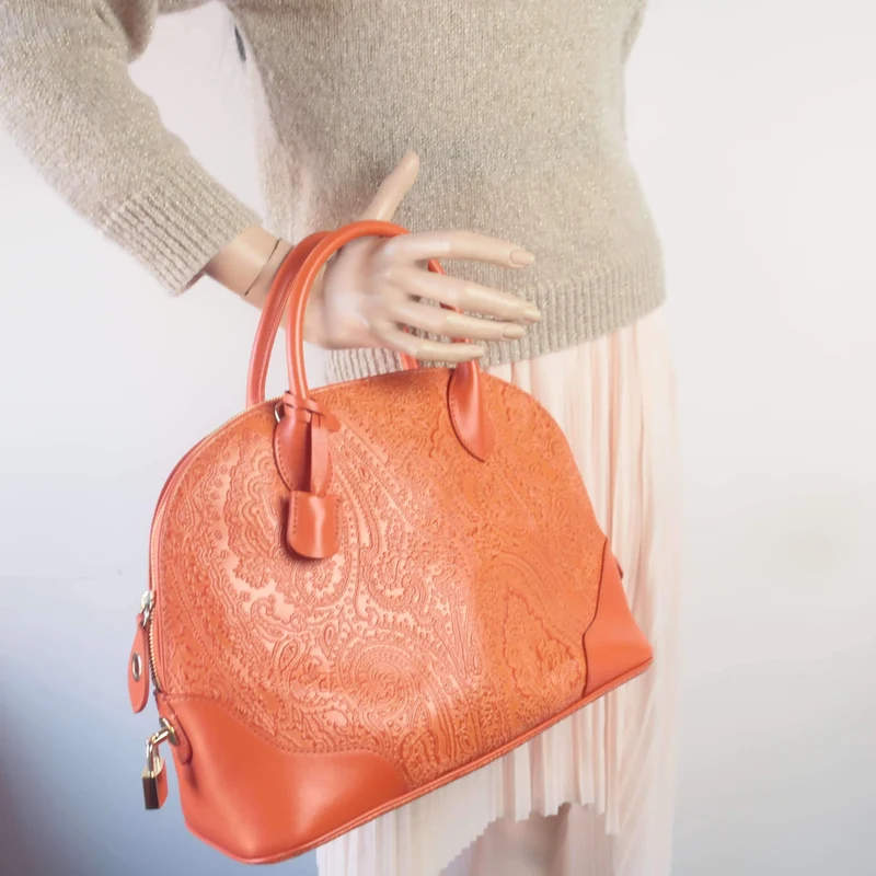 Etro Orange Paisley Leather Bugatti Bag