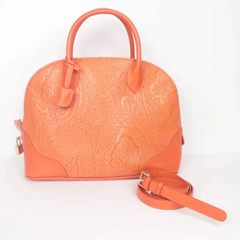 Etro Orange Paisley Leather Bugatti Bag