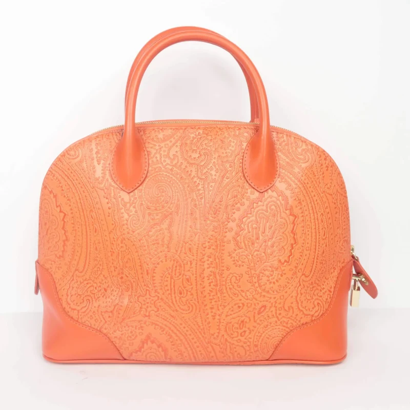 Etro Orange Paisley Leather Bugatti Bag