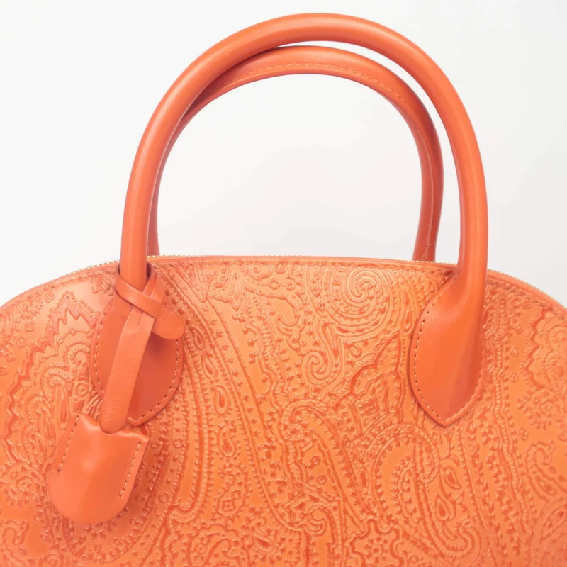 Etro Orange Paisley Leather Bugatti Bag