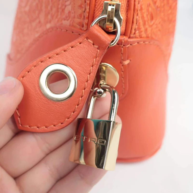 Etro Orange Paisley Leather Bugatti Bag