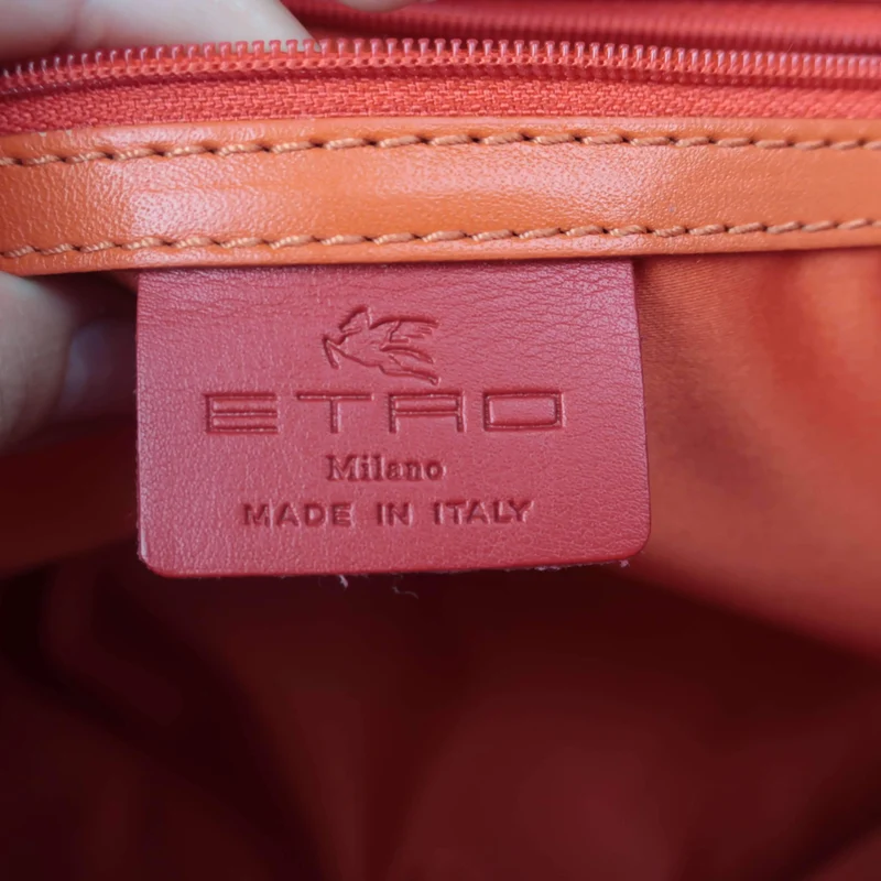 Etro Orange Paisley Leather Bugatti Bag