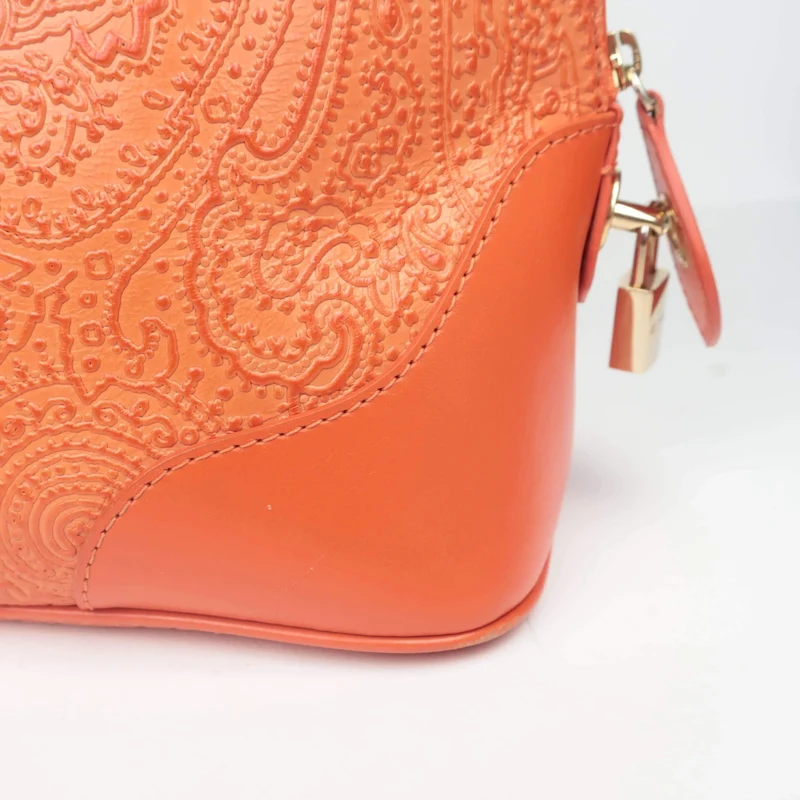Etro Orange Paisley Leather Bugatti Bag