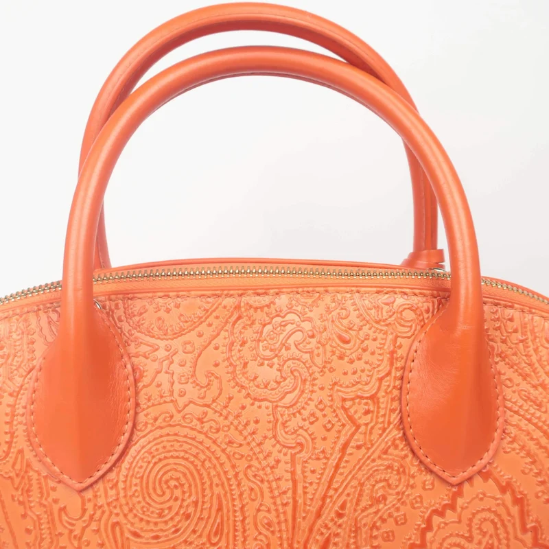 Etro Orange Paisley Leather Bugatti Bag