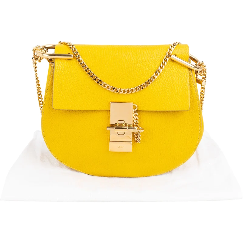 Chloé Yellow Grained Leather Drew Crossbody Bag