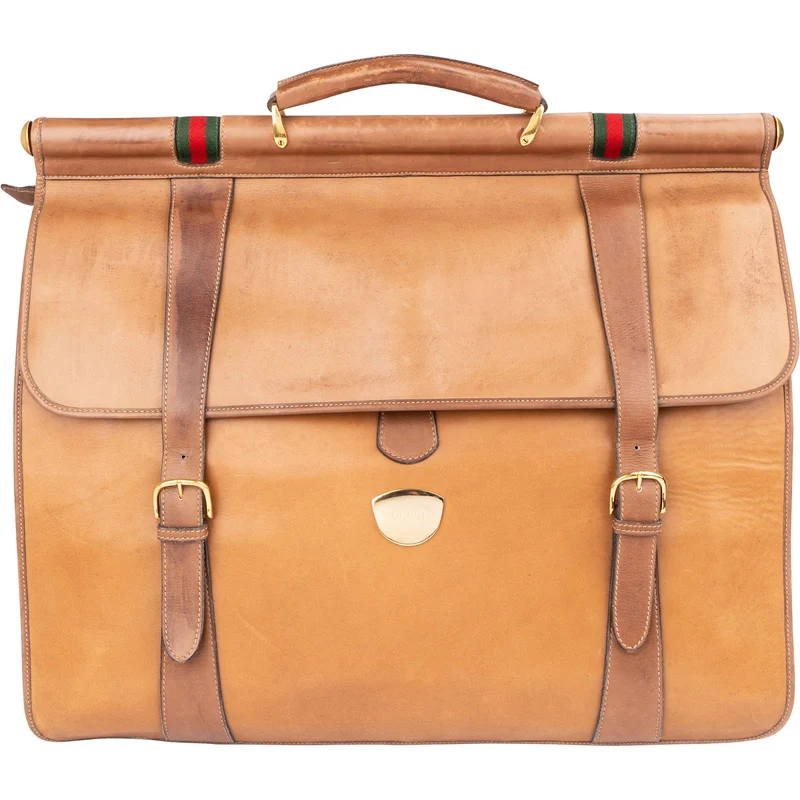 Gucci Leather Vintage Web Stripe Briefcase 55 Travel Bag