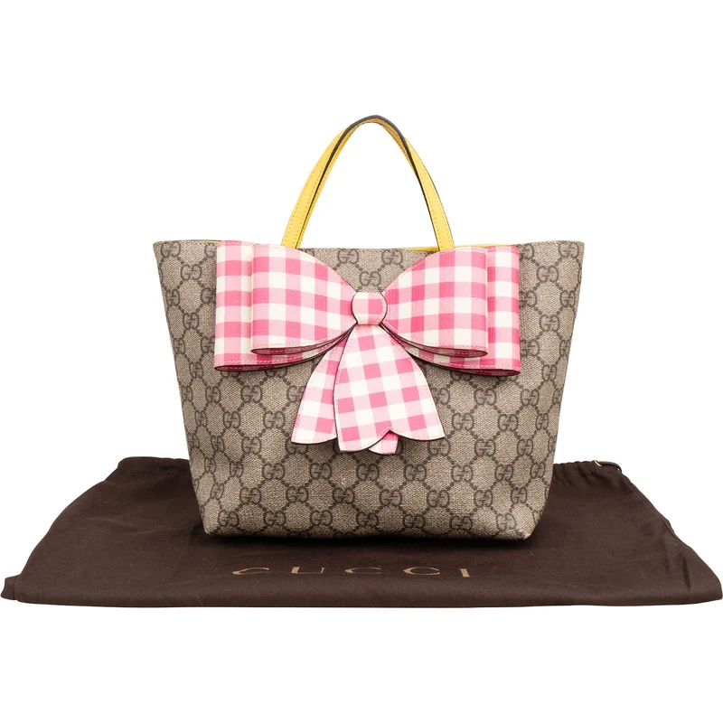 Gucci Monogram GG Supreme Children's Tote Bow Handbag