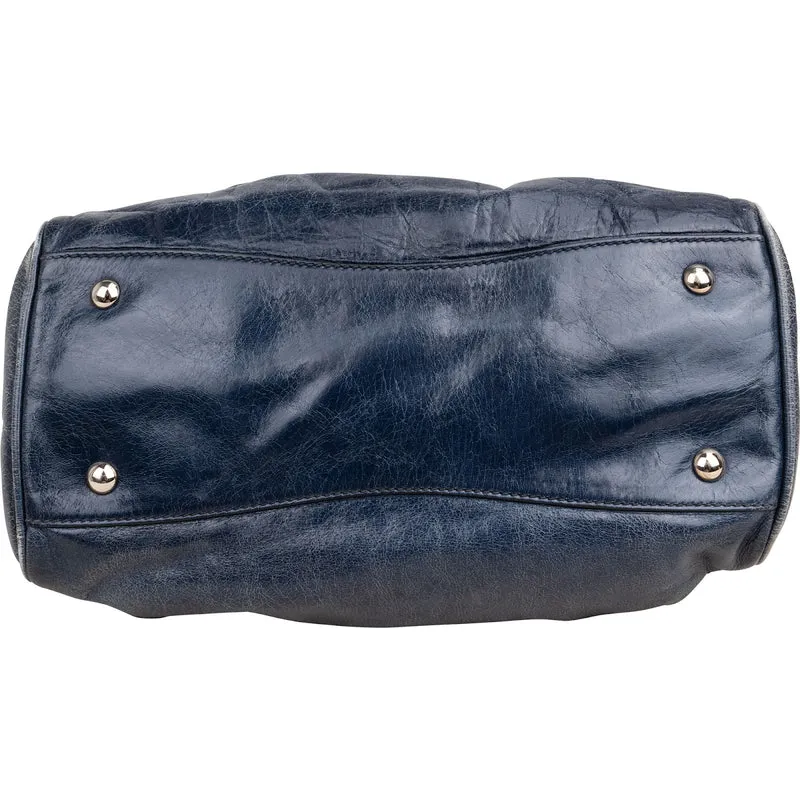 Miu Miu Blue Vitello Lux Leather Bow Handbag