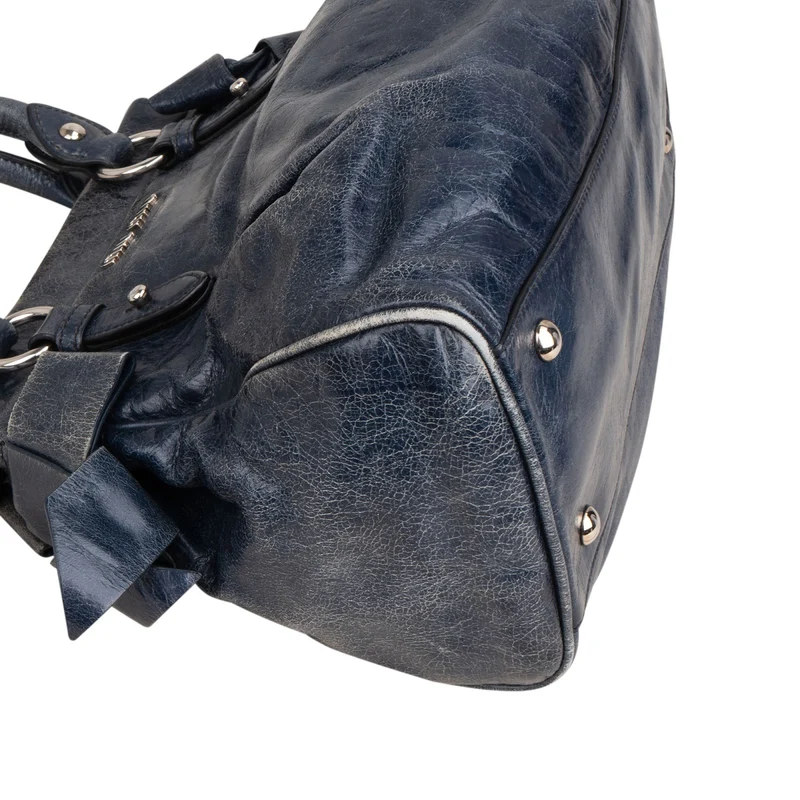 Miu Miu Blue Vitello Lux Leather Bow Handbag