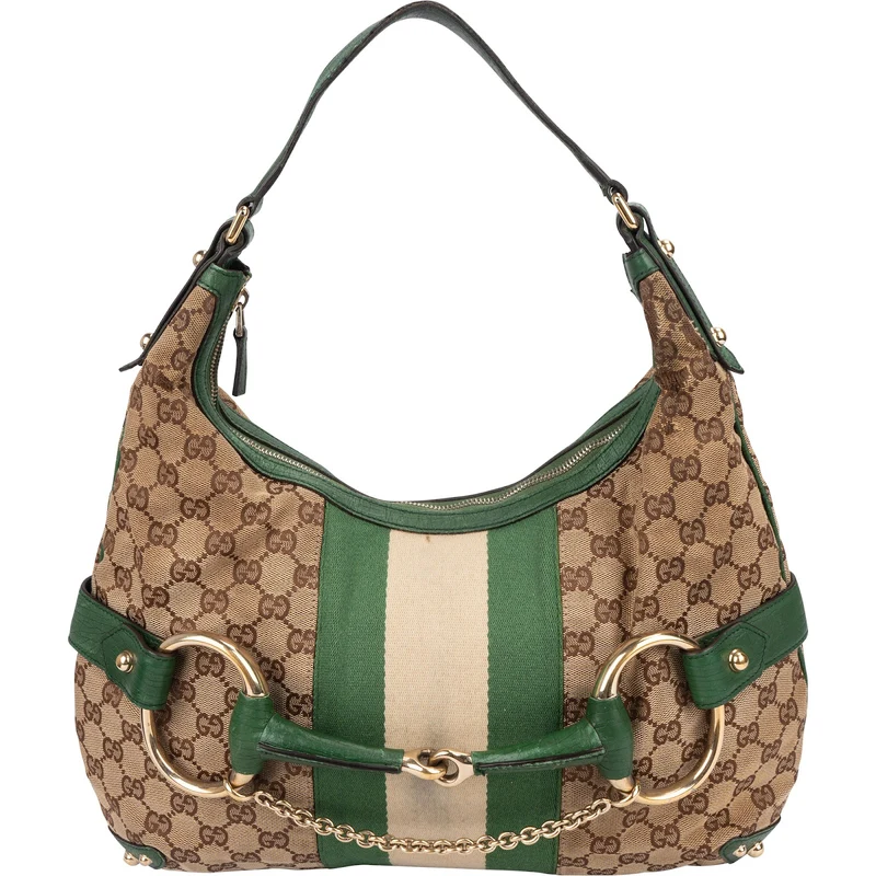 Gucci Monogram GG Web Stripe Horsebit Hobo Shoulder Bag