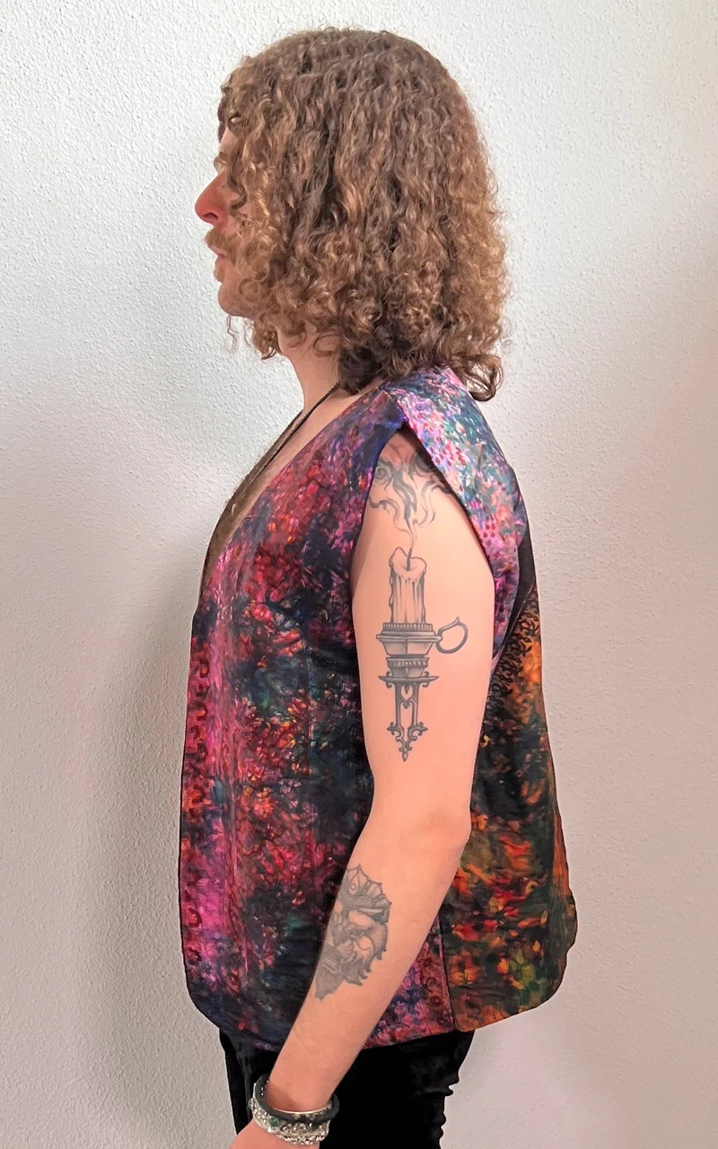 Vintage MENS 70s Tye Dye Silk Waistcoat