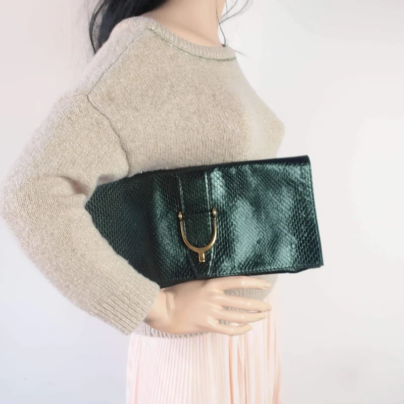 Gucci Stirrup Emerald Python Clutch