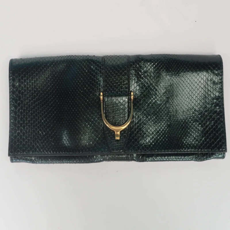 Gucci Stirrup Emerald Python Clutch