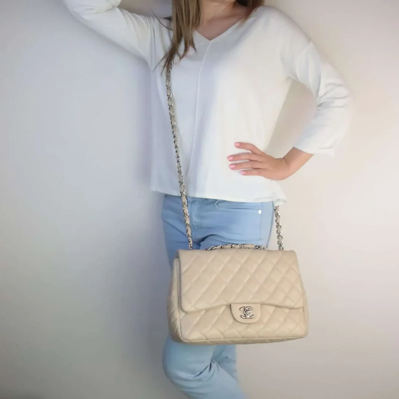 Chanel Single Flap Beige Caviar Jumbo bag