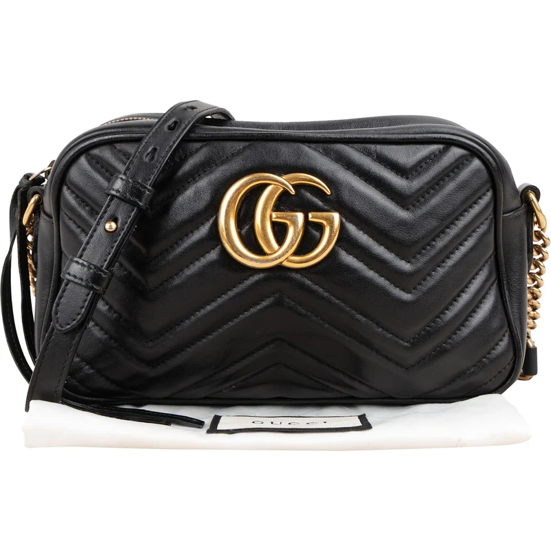 Gucci Chevron Matelassé Leather GG Marmont Medium Camera Crossbody Bag