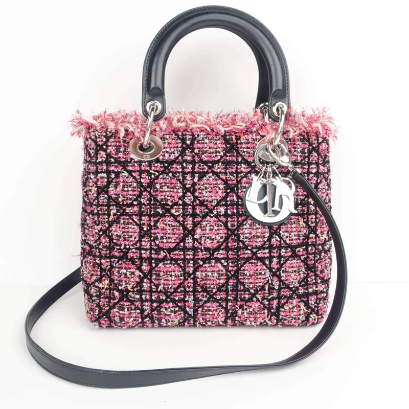 Dior Lady Dior Pink/Black/Fuchsia Tweed Bag Medium 2011 Bag
