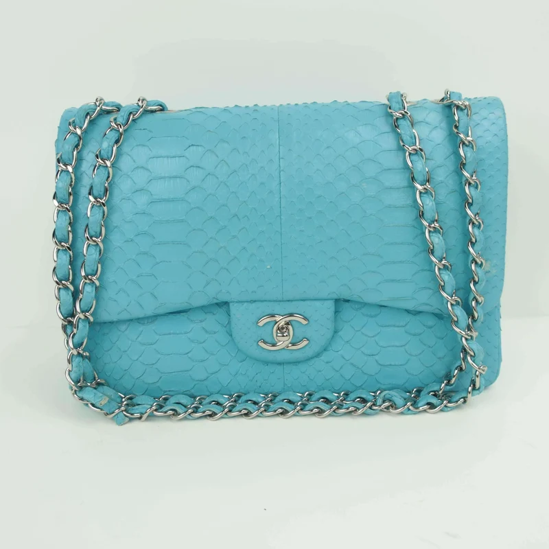Chanel Blue Flap Jumbo Python Bag
