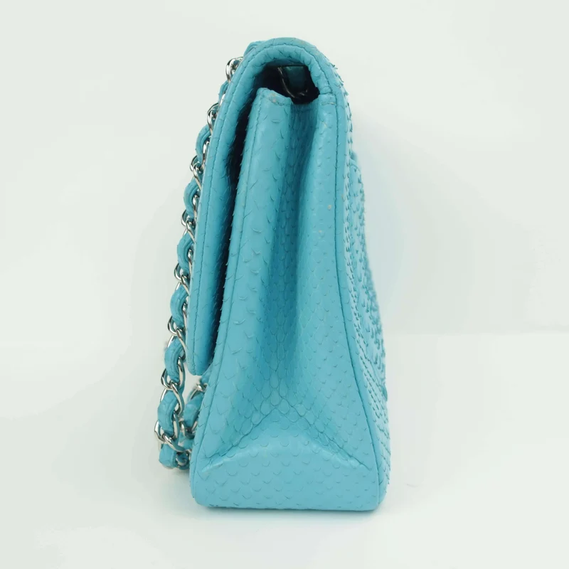 Chanel Blue Flap Jumbo Python Bag