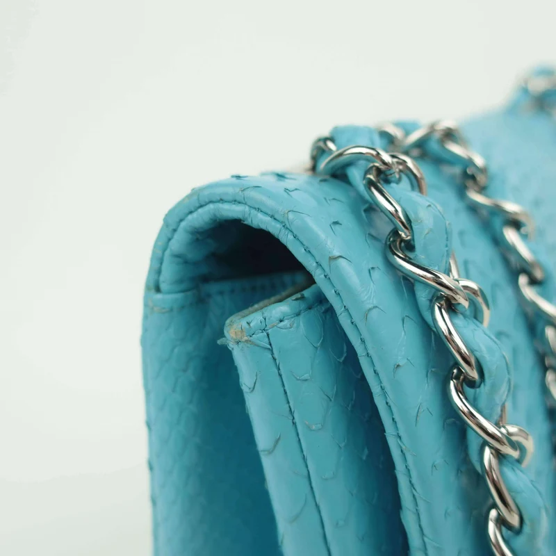 Chanel Blue Flap Jumbo Python Bag