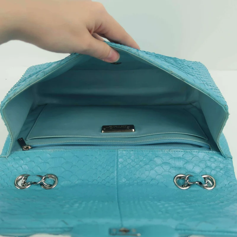 Chanel Blue Flap Jumbo Python Bag